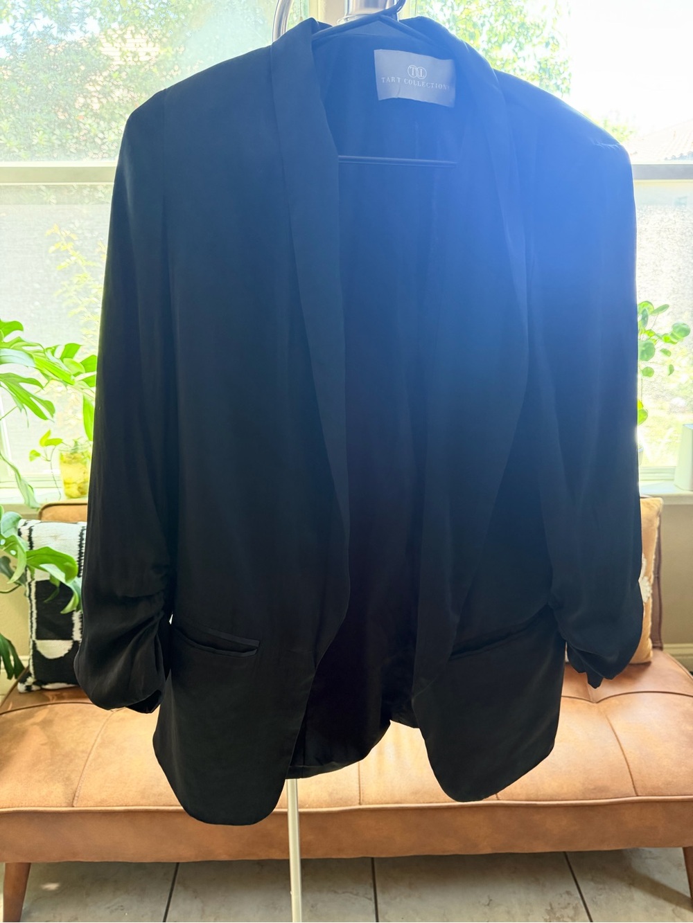 Silk Black Draped Open-Front Blazer Tart Collection